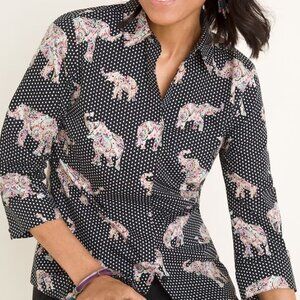 Chicos No-Iron Cotton Stain Shield Elephant-Print Shirt